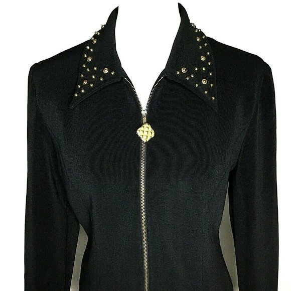 Tunic Front Zip Blazer With Gold Studded Collar Size 10 Black Simply Tops - Picture 1 of 9